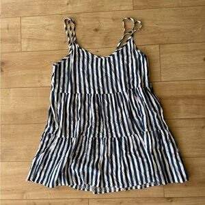 Show Me Your Mumu Bella Mini Dress Blue White Stripe Tiered Sleeveless S